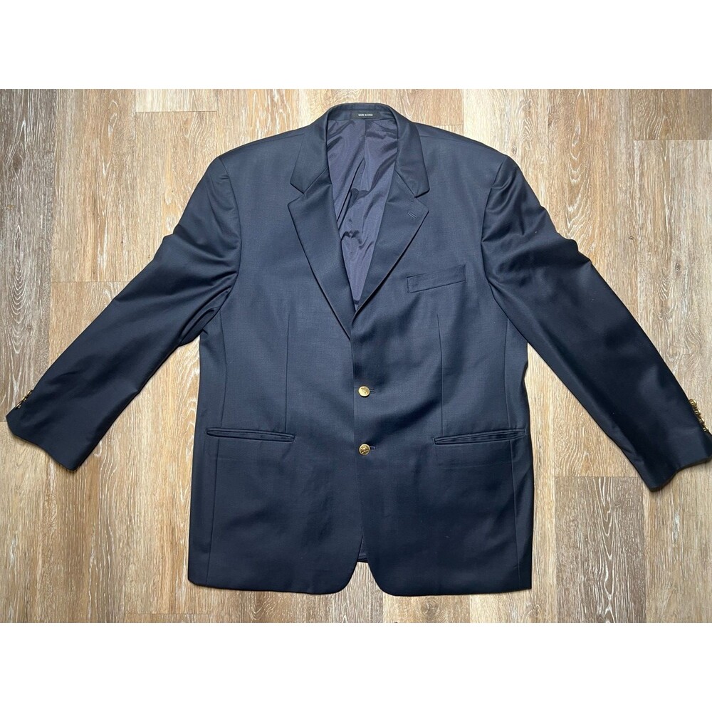 Lauren Ralph Lauren Wool Blazer Mens 46R 46 Navy Blue Gold Buttons Classic Fit